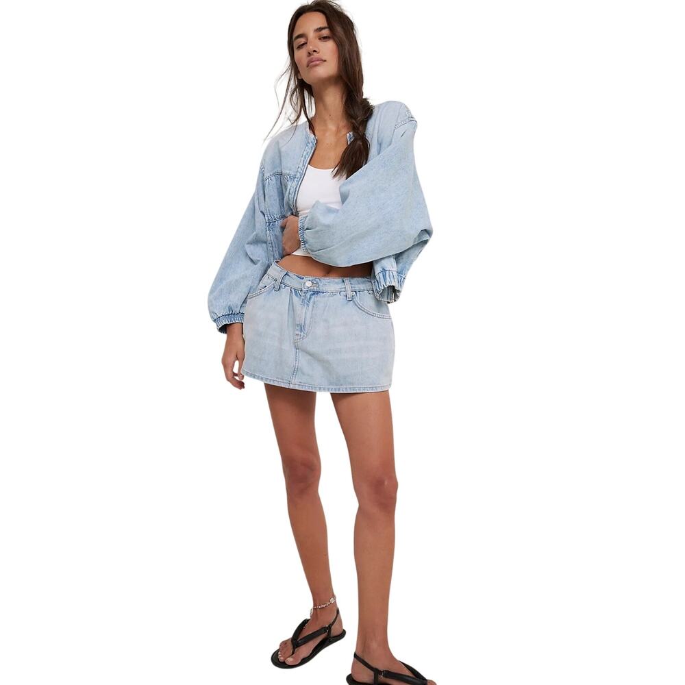 Free People We The Free Demi Denim Skort Mini Skirt Shorts Blue 28 Y2K